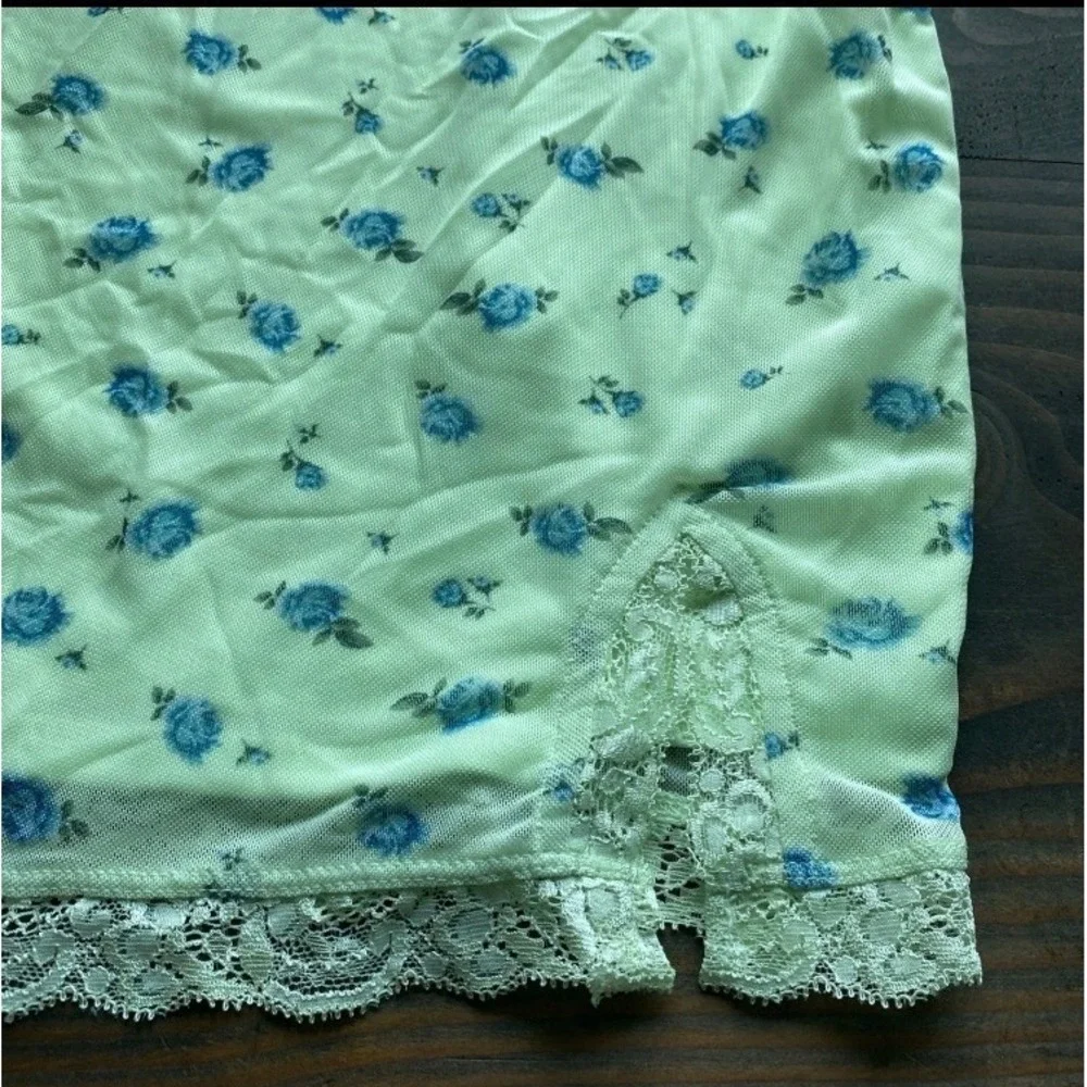 Wild Fable Slip Dress XS‎ Light Green Blue Floral Y2K Fairy Strappy Lace Mini